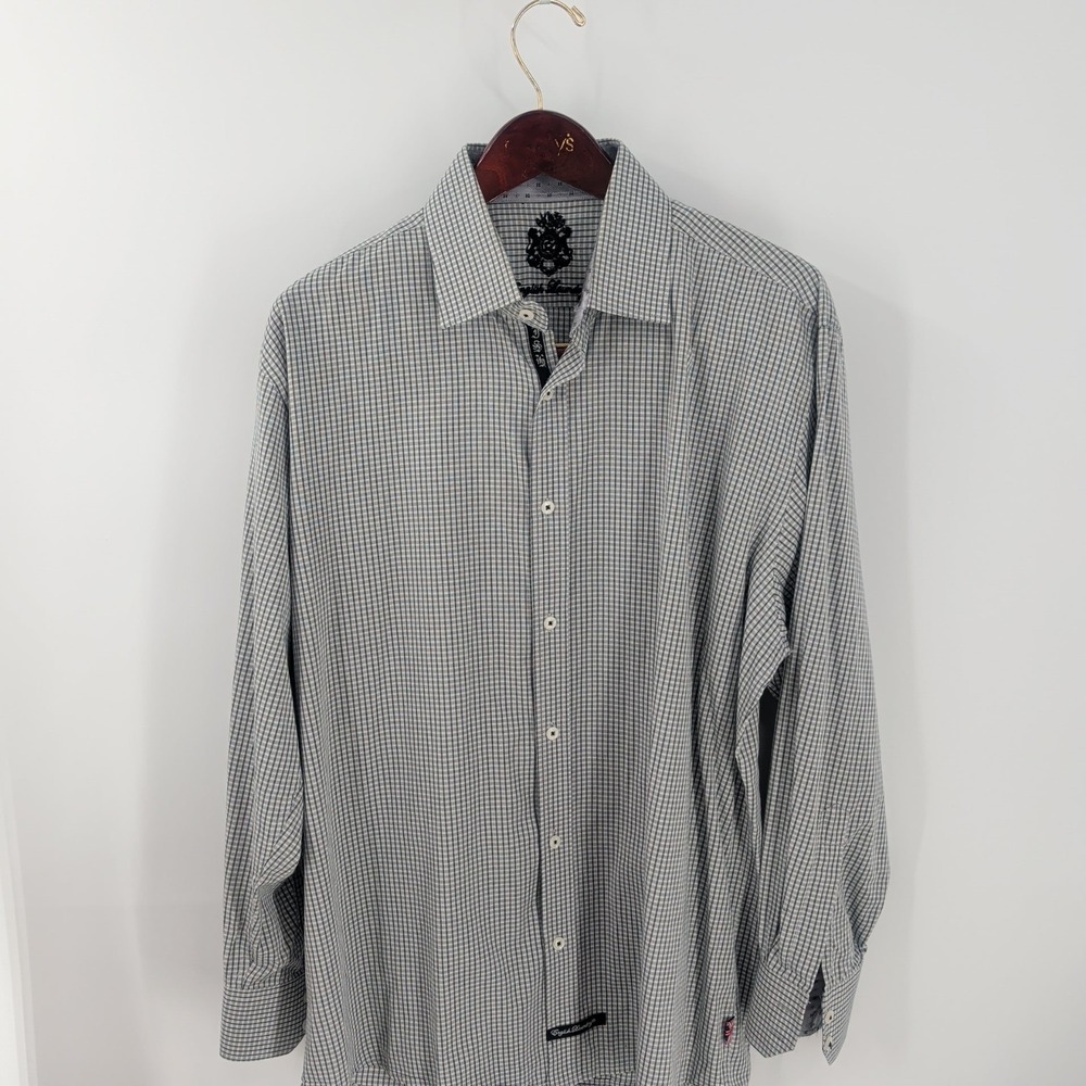 English Laundry Long Sleeve Check‎ Embroidered Dress Shirt Gray Black 17 34x35